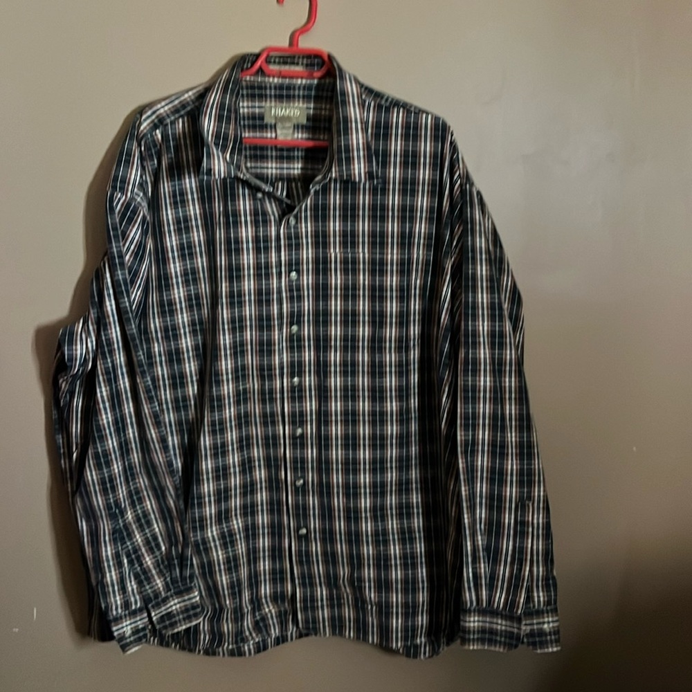 😄Big & tall plaid cotton blend button up shirt. L3